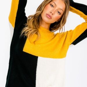 Colorblock Sweater - Yellow, Black, and White